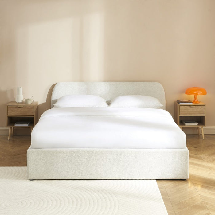 Lit coffre tissu chenille et bois Chanas