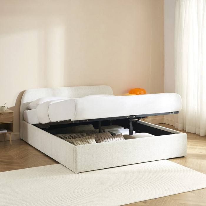 Lit coffre tissu chenille et bois Chanas