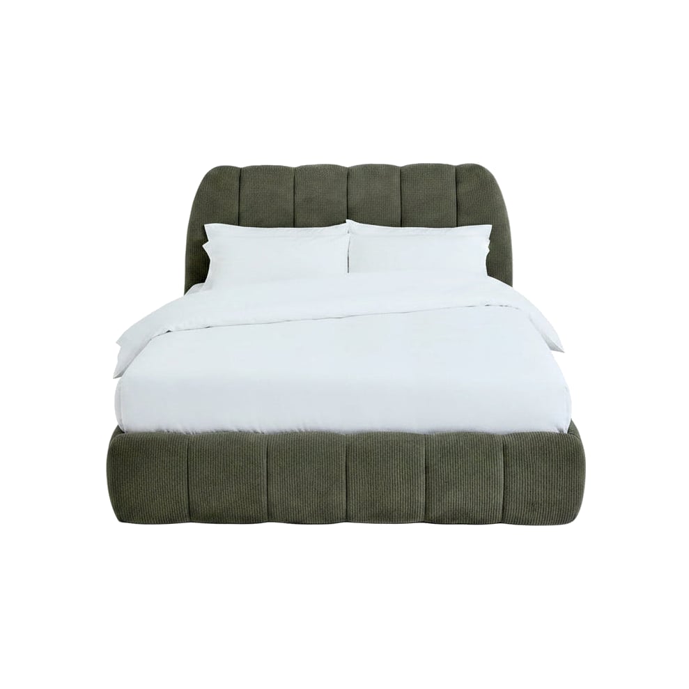 Lit coffre velours côtelé bois métal Noma