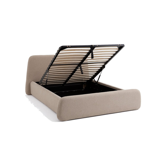 Lit coffre Skagen – sommier relevable et coffre de rangement ouvert