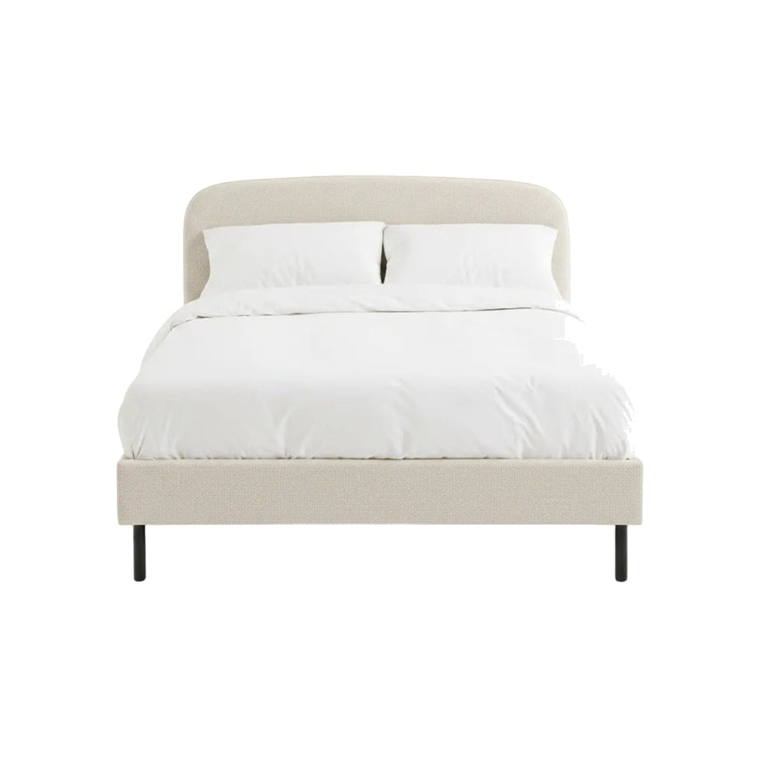 Lit rembourré tissu chiné bois métal Baumain