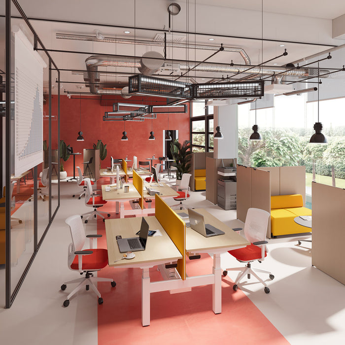 Bureau assis-debout Mobility – plateau de bureaux sous verrière