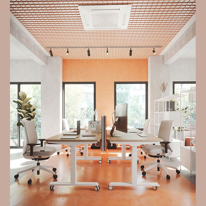Bureau assis-debout Mobility – open space orange, vue d'ensemble