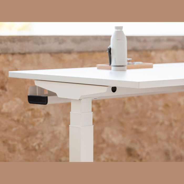 Bureau assis-debout Mobility blanc – détail de la colonne et de la commande