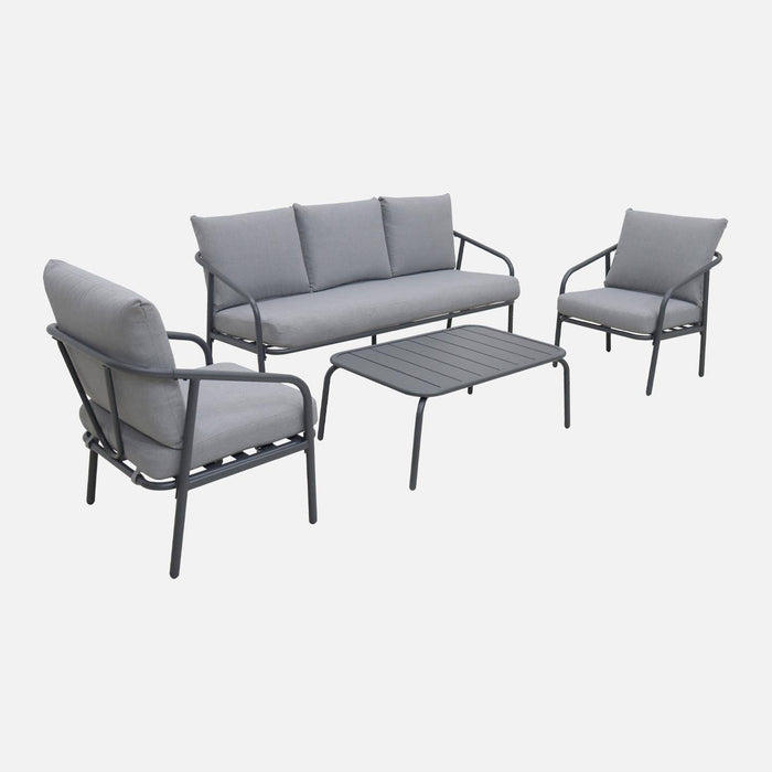 Salon de jardin Messala – vue de côté table basse et fauteuil