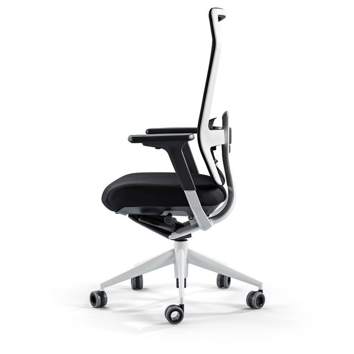 Siège de bureau TNK Flex cadre blanc assise noire – vue de profil détourée
