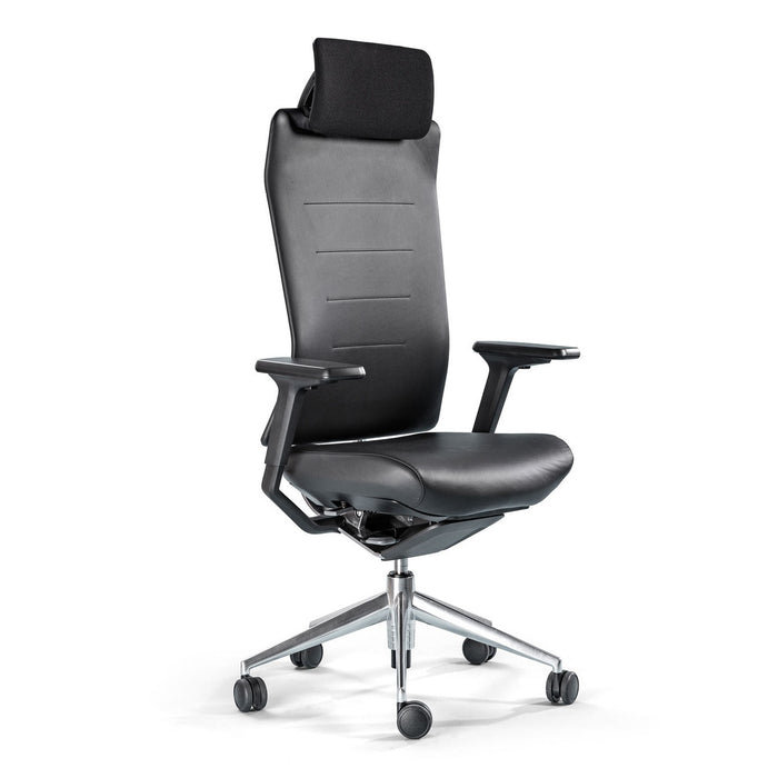 Siège de bureau TNK Flex noir avec têtière – vue de trois quarts détourée