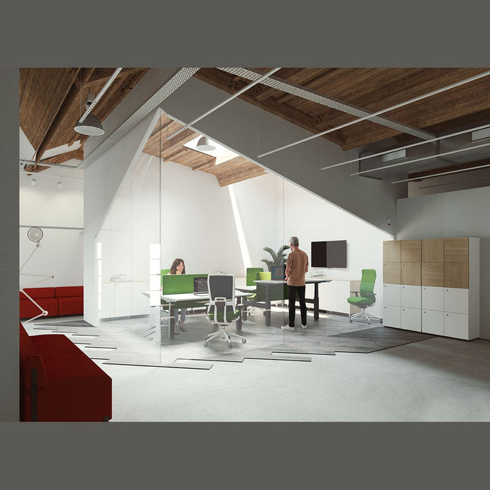 Siège de bureau TNK Flex – open space avec banquette rouge
