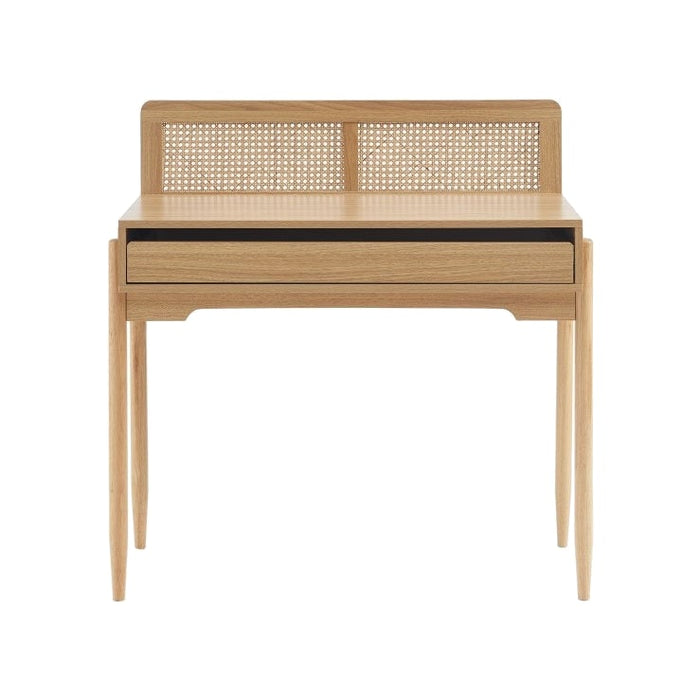 Table de bureau Palio effet bois clair et cannage rotin – vue détourée