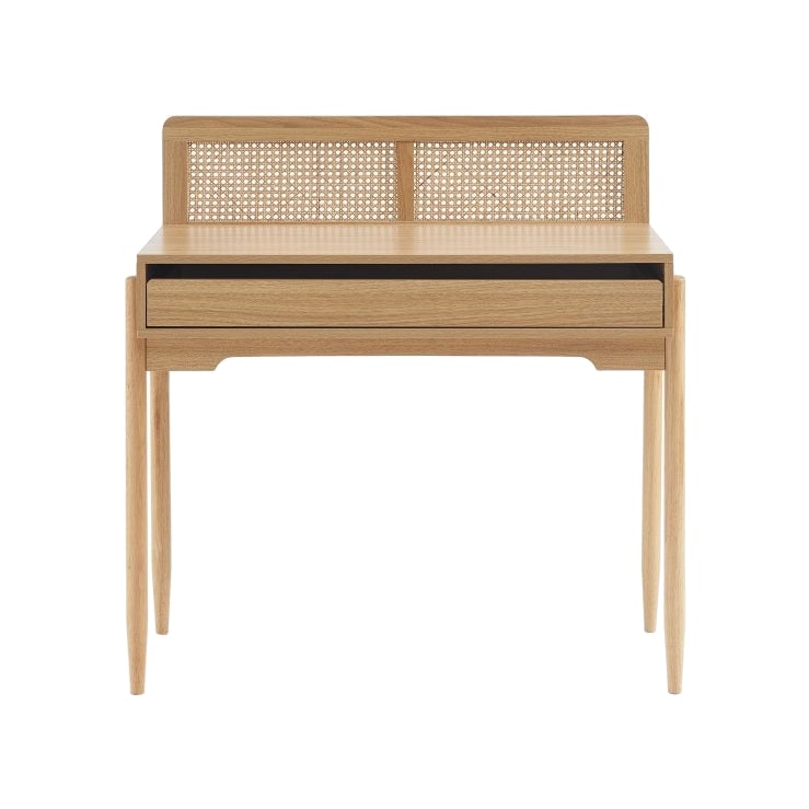 Table de bureau Palio effet bois clair et cannage rotin – vue détourée