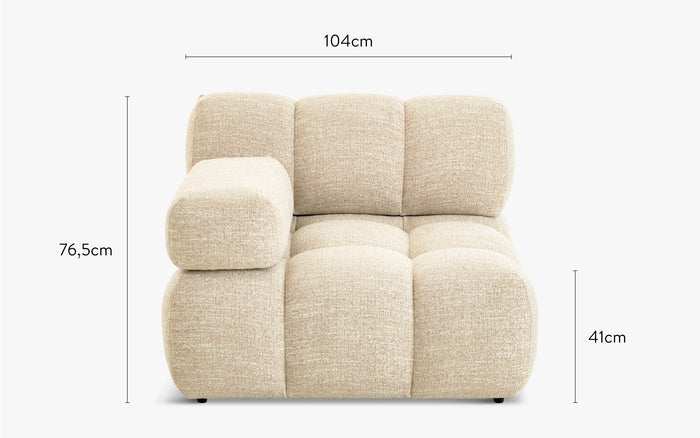 Modular armchair with interchangeable armrests, Waffle Tweed beige