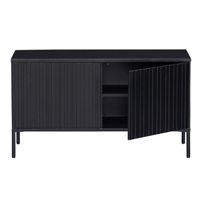 Meuble TV bois et métal noir Gravure