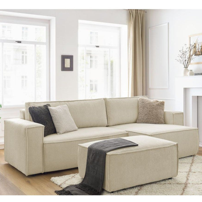 Canapé convertible d'angle velours côtelé avec pouf Nihad - Bobochic