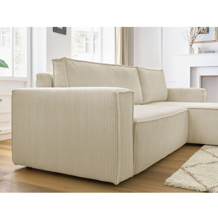 Canapé convertible d'angle velours côtelé avec pouf Nihad - Bobochic