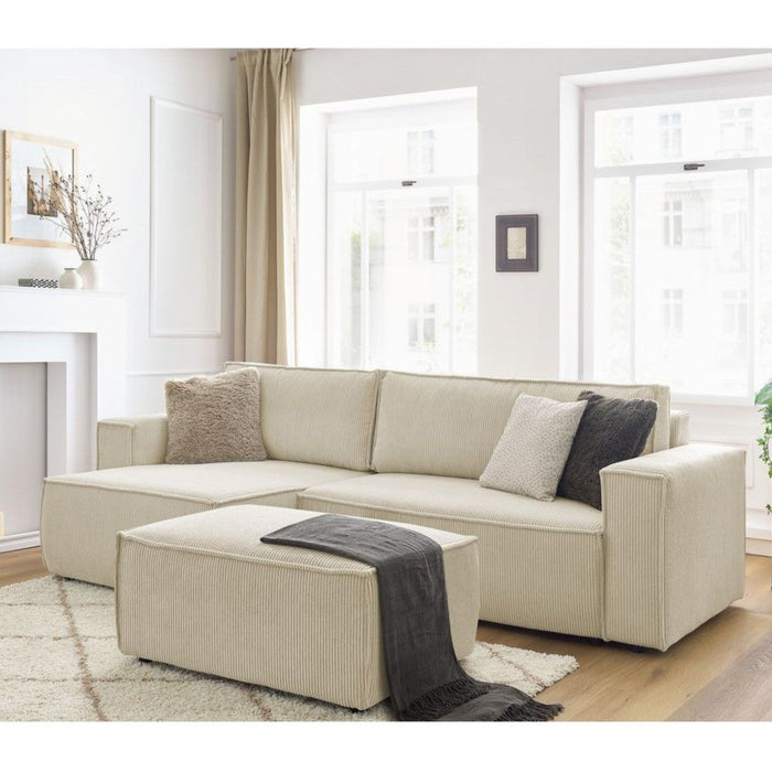 Canapé convertible d'angle velours côtelé avec pouf Nihad - Bobochic