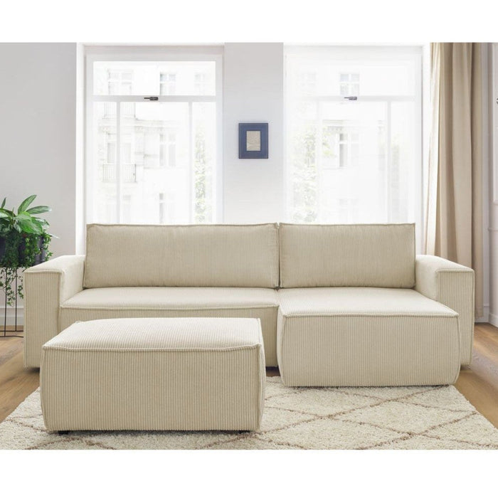Canapé convertible d'angle velours côtelé avec pouf Nihad - Bobochic