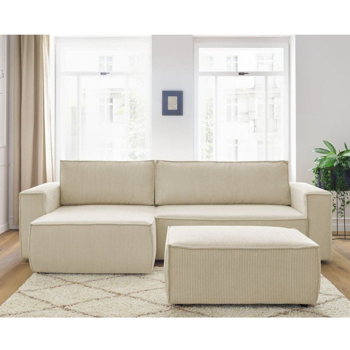Canapé convertible d'angle velours côtelé avec pouf Nihad - Bobochic