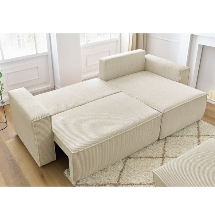 Canapé convertible d'angle velours côtelé avec pouf Nihad - Bobochic