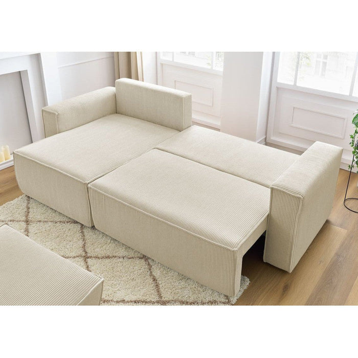 Canapé convertible d'angle velours côtelé avec pouf Nihad - Bobochic